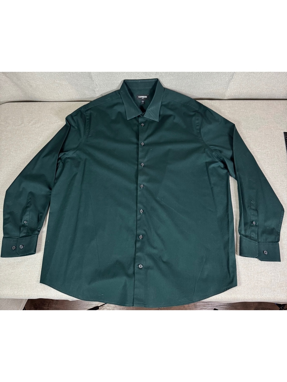 Express Men's Slim Fit Dress Shirt XL Dark Green Button-Up Long Sleeve